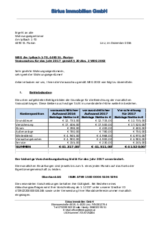 Betriebskosten-Vorausschau für das Jahr 2017